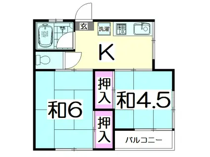 西竹の塚2丁目アパート(2K/2階)の間取り写真