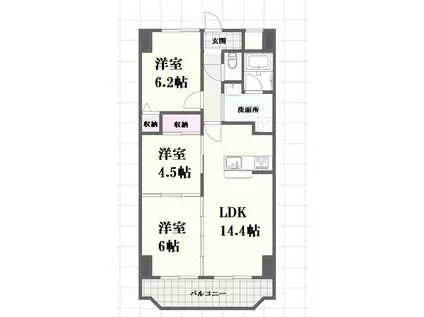 手柄アートスカイハイツ(3LDK/6階)の間取り写真