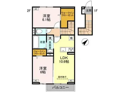 カサ・ルーナ(2LDK/2階)の間取り写真