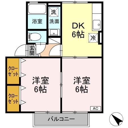 イクスピアリベマーイ(2DK/1階)の間取り写真