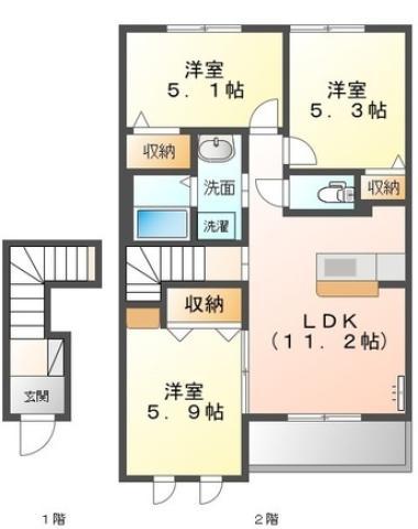 リバーサイド金磯A(3LDK/2階)の間取り写真