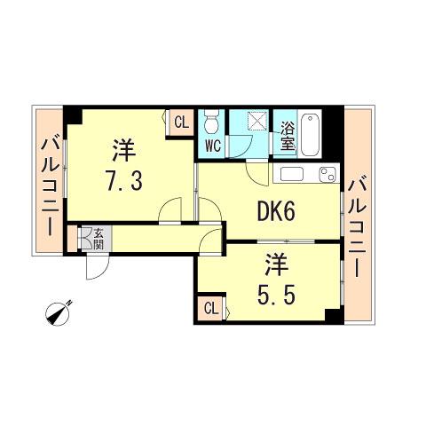 ハギノハウス(2DK/2階)の間取り写真