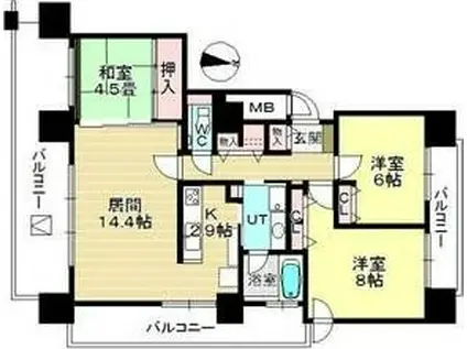 ディーグラフォート琴似メトロポリスビアン・ヴェルデコート(3LDK/10階)の間取り写真