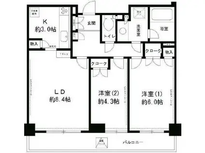 ラフィーネ阿佐谷(2LDK/7階)の間取り写真
