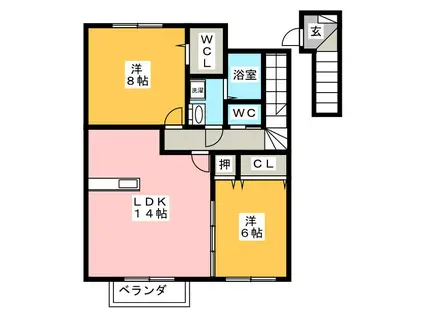 セゾン美江(2LDK/2階)の間取り写真