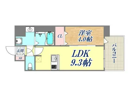エスライズ神戸三宮山手通1番館(1LDK/15階)の間取り写真