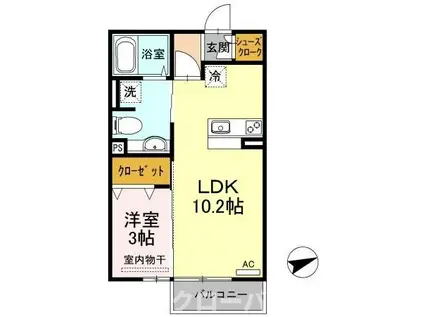 サンライズ豊益 西大浜(1LDK/2階)の間取り写真