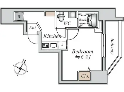 ドゥーエ千駄木(1K/3階)の間取り写真