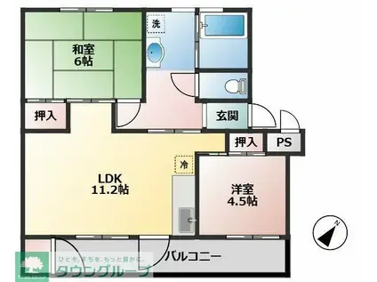 船橋グリーンハイツ3号棟(2LDK/4階)の間取り写真