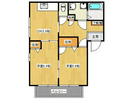 フェアリーコート(2DK/2階)の間取り写真