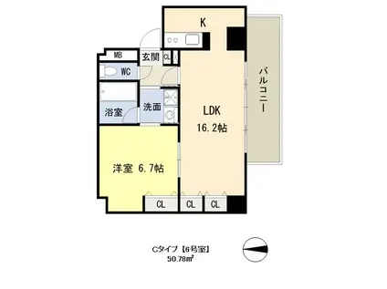 ドゥーエ谷町(1LDK/11階)の間取り写真