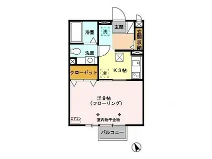 モナリエ中浦和(1K/2階)の間取り写真