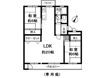 須磨一の谷グリーンハイツE棟(2LDK/2階)の間取り写真