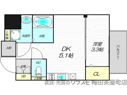 ソルテラス阿波座ウィズ(1DK/7階)の間取り写真