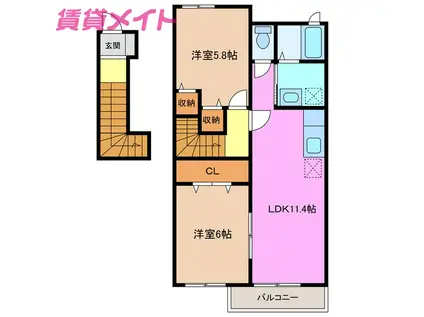 イルマーレII(2LDK/2階)の間取り写真