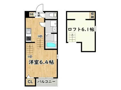 メイプルハイム(1K/2階)の間取り写真