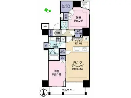 アトラス麻布十番(2LDK/7階)の間取り写真