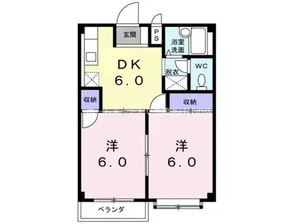 YMシャトー(2DK/2階)の間取り写真