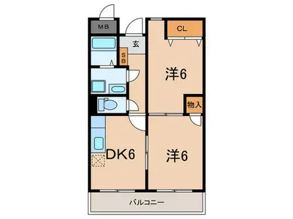 ウォームリブ(2DK/1階)の間取り写真