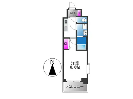 スプランディッド上本町ウエスト(1K/2階)の間取り写真