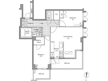 レジディア御殿山(2LDK/3階)の間取り写真