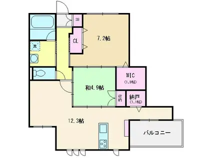 EVER GREEN 鶴瀬(2LDK/3階)の間取り写真