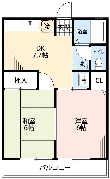 コスモス(2DK/1階)の間取り写真