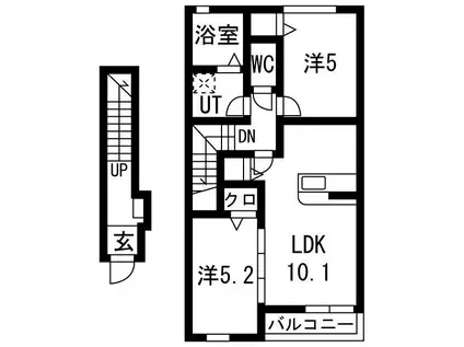 ＪＲ東北本線 六原駅 徒歩20分 2階建 築1年(2LDK/2階)の間取り写真