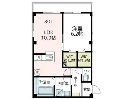 ブラウニー(1LDK/3階)の間取り写真