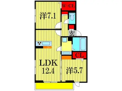 フォーリアA(2LDK/3階)の間取り写真