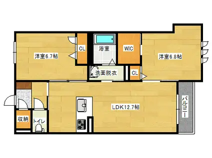 ヴァンレーベ(2LDK/2階)の間取り写真