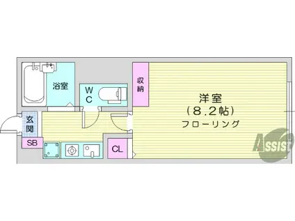 メゾン萩野町(1K/4階)の間取り写真