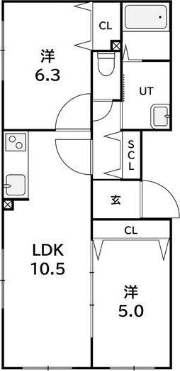 ラフィーネ西町(2LDK/3階)の間取り写真