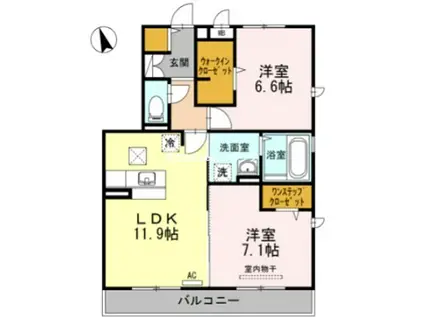 プリエ ドゥ B棟(2LDK/1階)の間取り写真