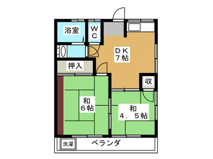 ハウスリバー(2DK/2階)の間取り写真