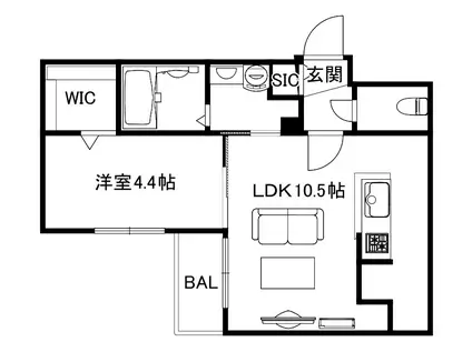 ブランシャールCHATELET琴似サウス R8年8月26日入居開始(1LDK/3階)の間取り写真