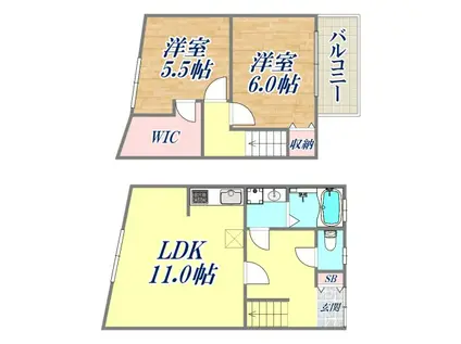 荒田町3丁目テラス(2LDK/1階)の間取り写真