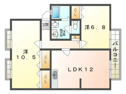 サンビレッジ岩井(2LDK/2階)の間取り写真
