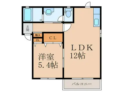 ヴィルヌーブ長野(1LDK/2階)の間取り写真