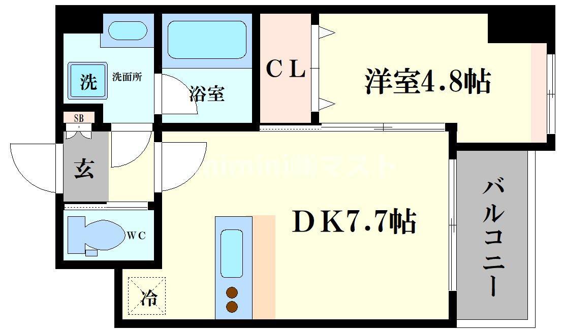 プレジオ難波ASIAN(1DK/13階)の間取り写真