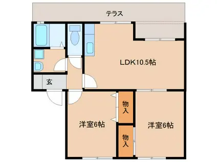 ジーライズ高の原A棟(2LDK/1階)の間取り写真