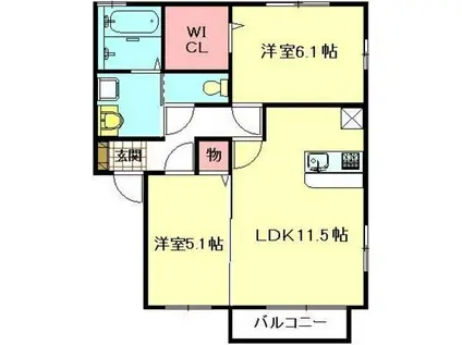 エミール3(2LDK/1階)の間取り写真