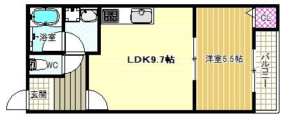 コンフォール道明寺駅西(1LDK/1階)の間取り写真