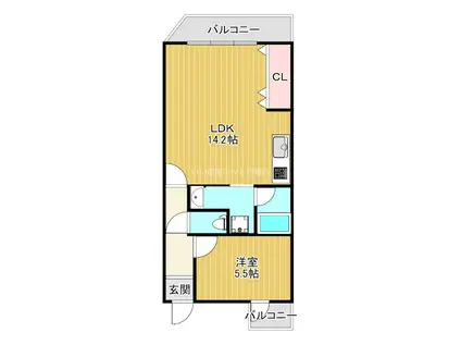 ルームス放出(1LDK/2階)の間取り写真