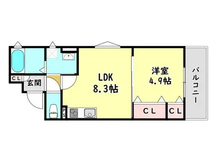 クレアール大久保町(1LDK/2階)の間取り写真
