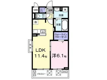 ルポン ボヌール(1LDK/2階)の間取り写真