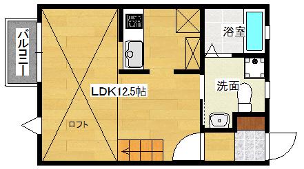 アメニティ江波(1LDK/2階)の間取り写真