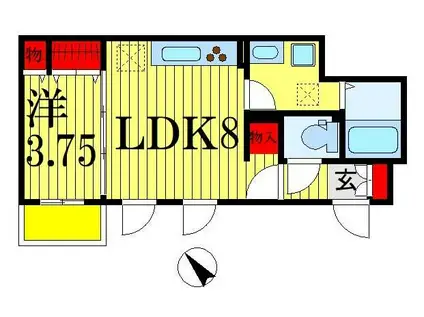京成本線 京成船橋駅 徒歩14分 2階建 築9年(1LDK/1階)の間取り写真