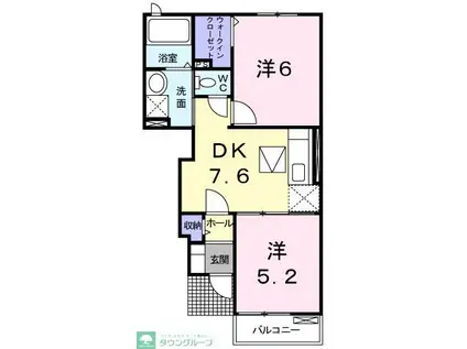 ウィステリアII(2DK/1階)の間取り写真