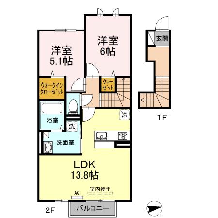 高松琴平電鉄長尾線 元山駅(高松) 徒歩25分 2階建 築9年(2LDK/2階)の間取り写真